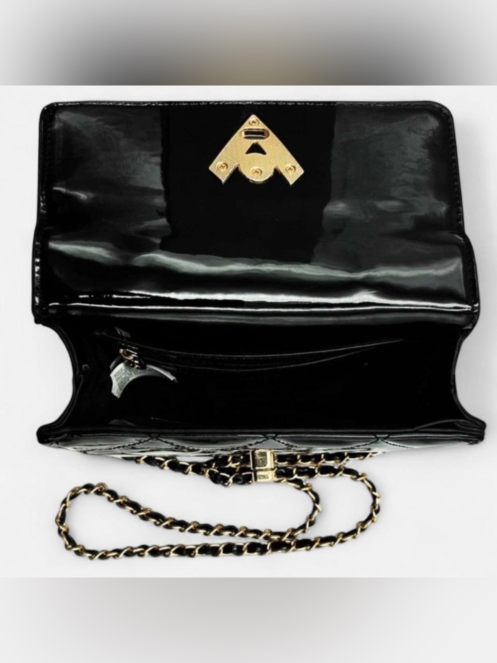 Valentino Orlandi Black Patent Quilted Mini Top-Handle Bag with Gold Hardware - Picture 5 of 6